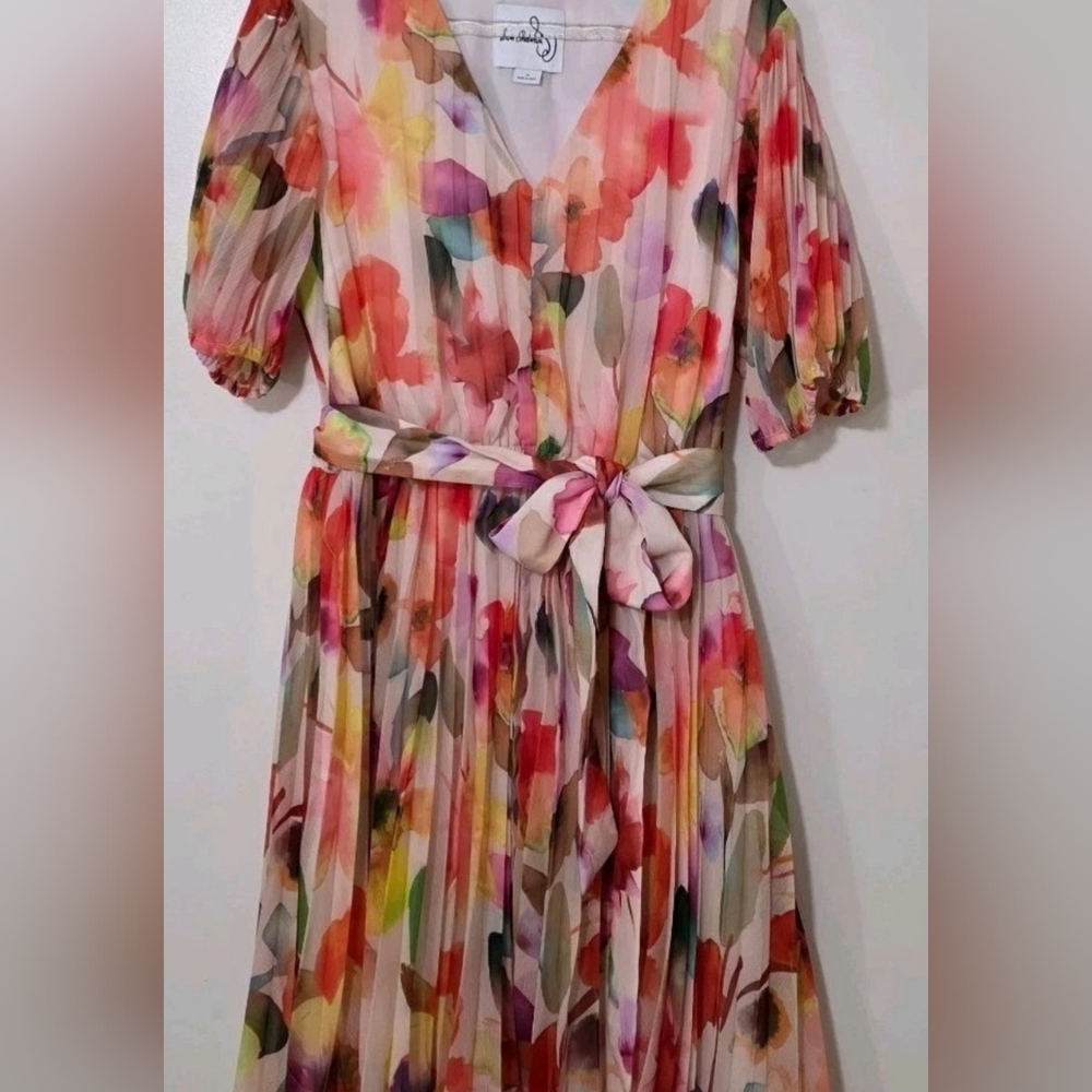 Sam Edelman Watercolor Floral Pleated Dress Church Wedding Cottagecore Sz 12